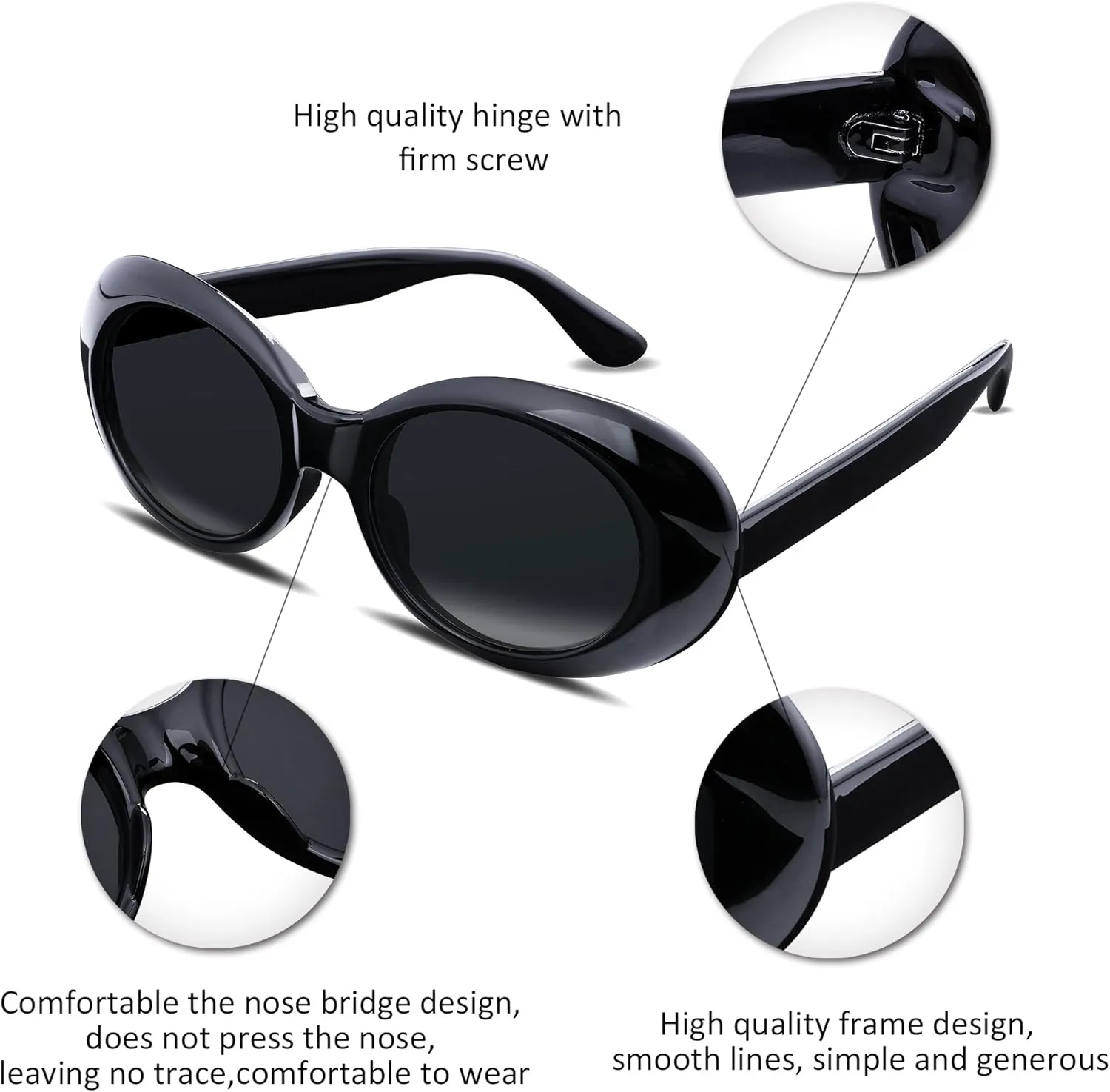FEISEDY Sunglasses White Oval Clout Goggles for Women Men Retro Round Trendy Rimmed Clueless Costume Frame B2253