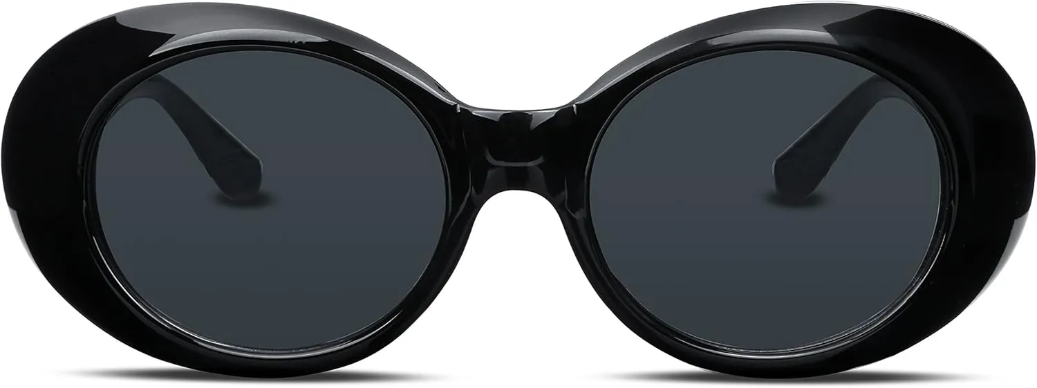 FEISEDY Sunglasses White Oval Clout Goggles for Women Men Retro Round Trendy Rimmed Clueless Costume Frame B2253