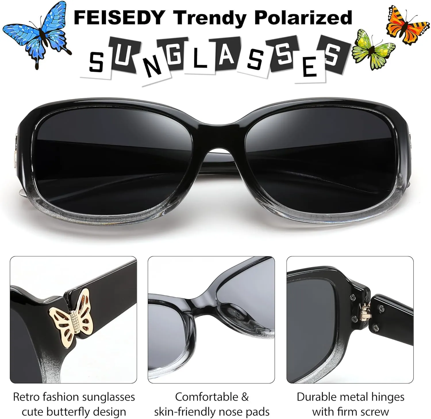 FEISEDY Trendy Polarized Oval Sunglasses Wrap Around Butterfly Design Fashion Sunnies UV400 Protection B0268