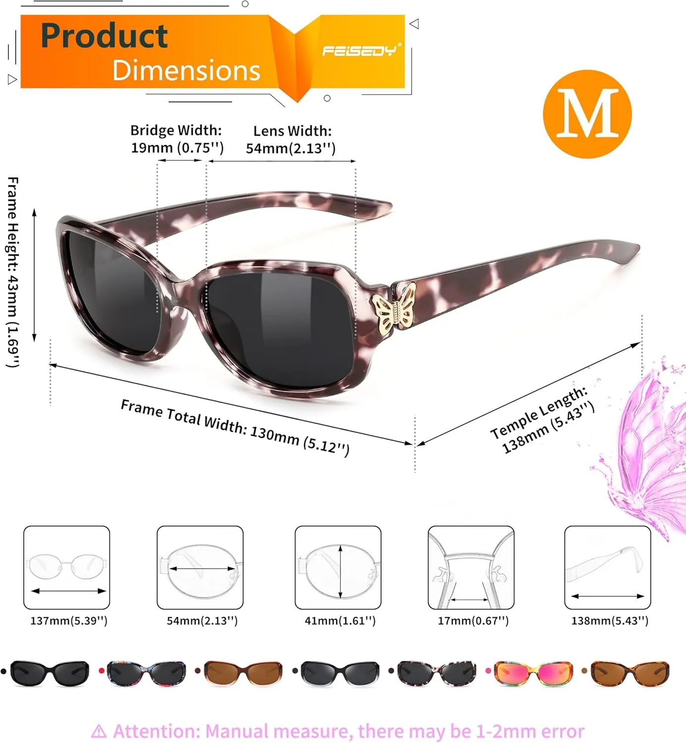 FEISEDY Trendy Polarized Oval Sunglasses Wrap Around Butterfly Design Fashion Sunnies UV400 Protection B0268