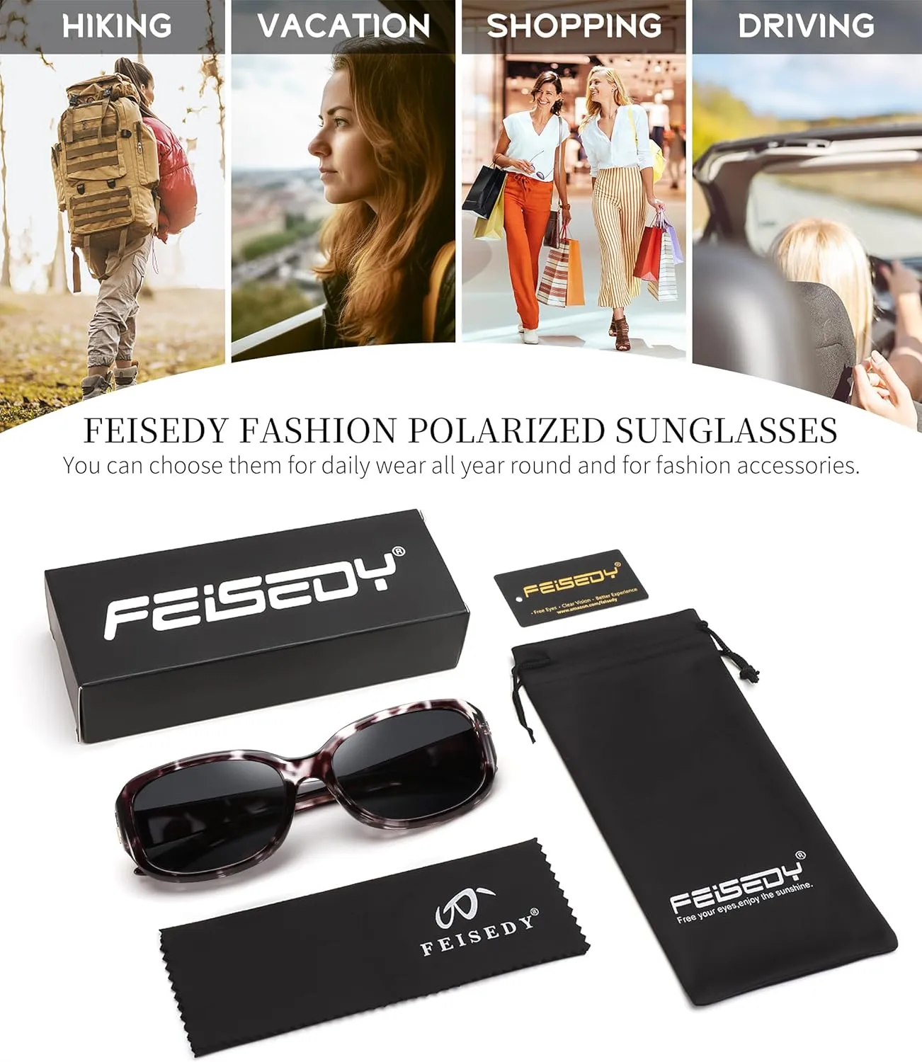 FEISEDY Trendy Polarized Oval Sunglasses Wrap Around Butterfly Design Fashion Sunnies UV400 Protection B0268