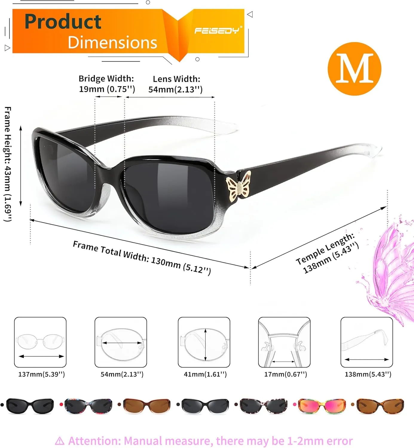 FEISEDY Trendy Polarized Oval Sunglasses Wrap Around Butterfly Design Fashion Sunnies UV400 Protection B0268
