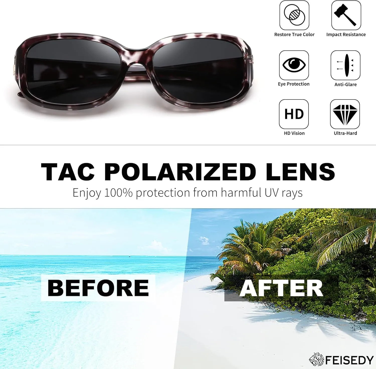 FEISEDY Trendy Polarized Oval Sunglasses Wrap Around Butterfly Design Fashion Sunnies UV400 Protection B0268