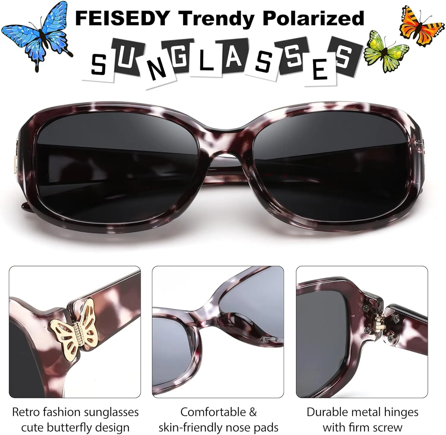 FEISEDY Trendy Polarized Oval Sunglasses Wrap Around Butterfly Design Fashion Sunnies UV400 Protection B0268