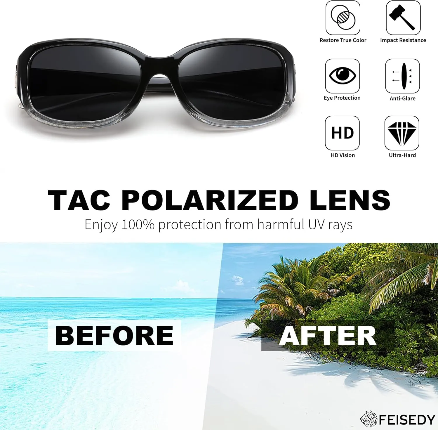 FEISEDY Trendy Polarized Oval Sunglasses Wrap Around Butterfly Design Fashion Sunnies UV400 Protection B0268