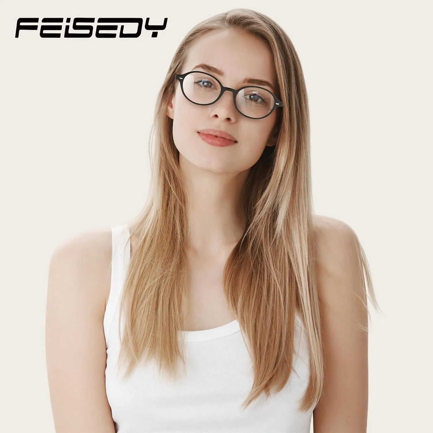 FEISEDY Vintage Oval Blue Light Glasses for Women Men Stylish Lightweight 90s Eyeglasses Fake Nerd Y2k Eyewear Frame B0242