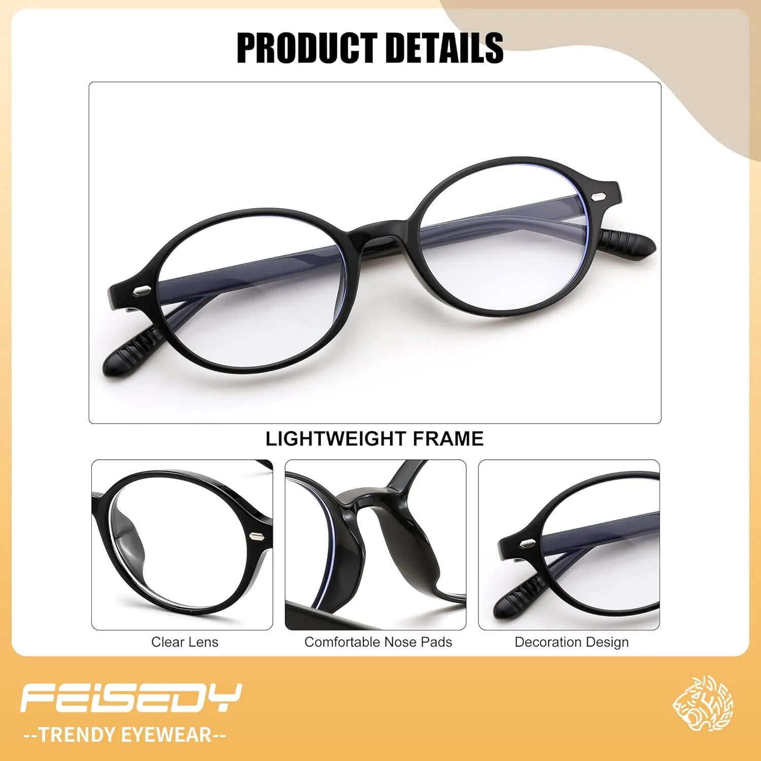 FEISEDY Vintage Oval Blue Light Glasses for Women Men Stylish Lightweight 90s Eyeglasses Fake Nerd Y2k Eyewear Frame B0242