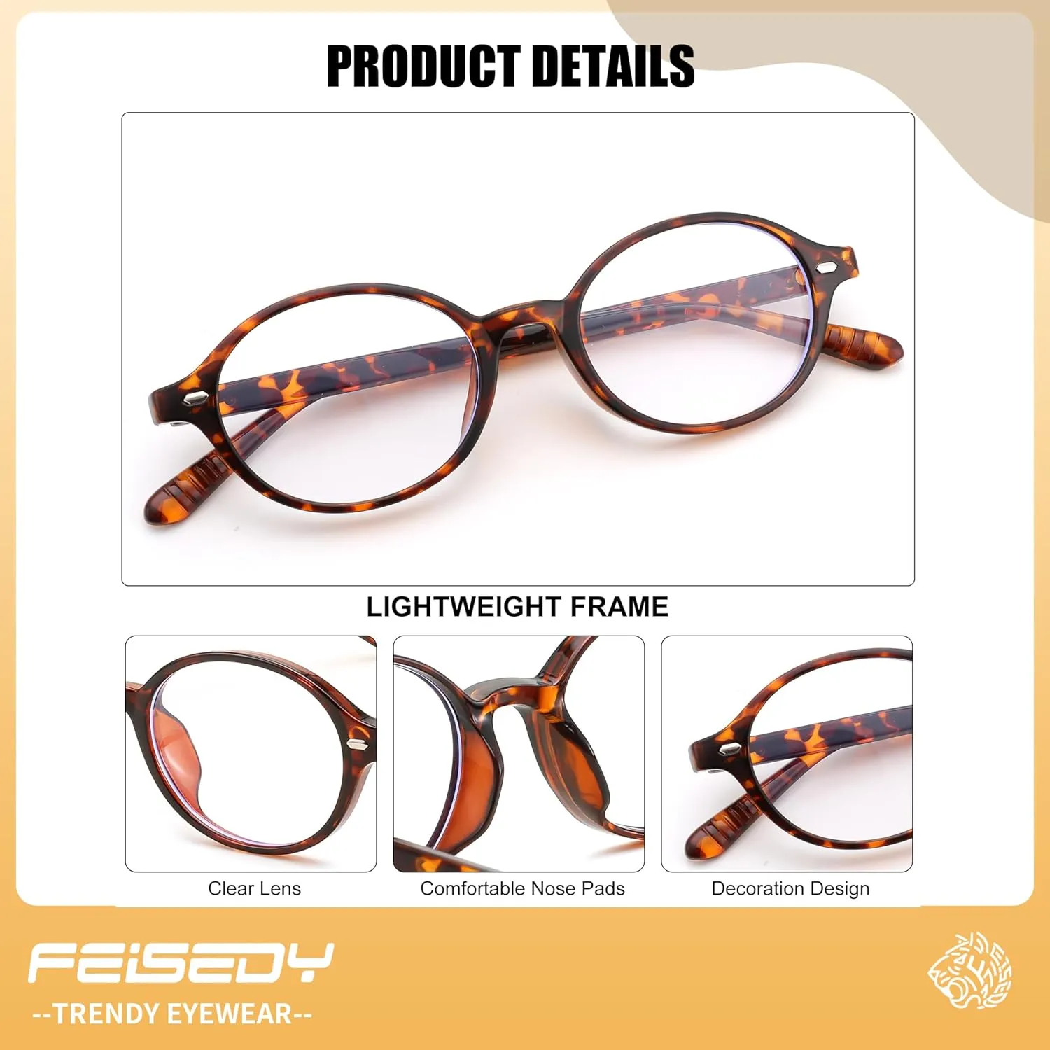 FEISEDY Vintage Oval Blue Light Glasses for Women Men Stylish Lightweight 90s Eyeglasses Fake Nerd Y2k Eyewear Frame B0242