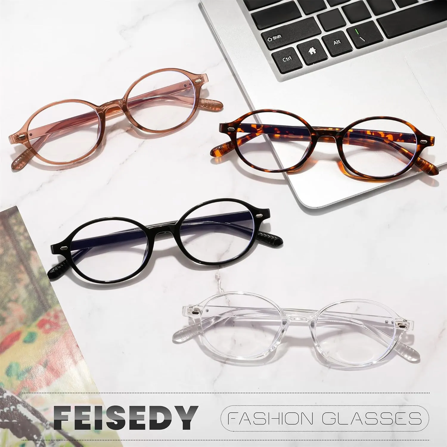 FEISEDY Vintage Oval Blue Light Glasses for Women Men Stylish Lightweight 90s Eyeglasses Fake Nerd Y2k Eyewear Frame B0242