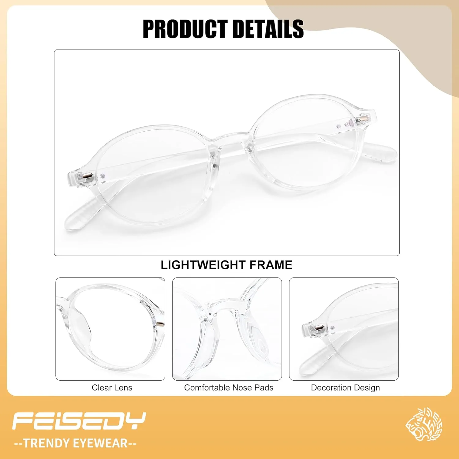 FEISEDY Vintage Oval Blue Light Glasses for Women Men Stylish Lightweight 90s Eyeglasses Fake Nerd Y2k Eyewear Frame B0242