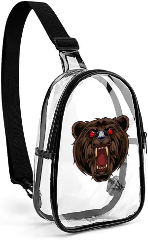 Fiercely Bear Head Clear Sling Bag Small Chest Bag Backpack Crossbody Travel Hiking Daypack