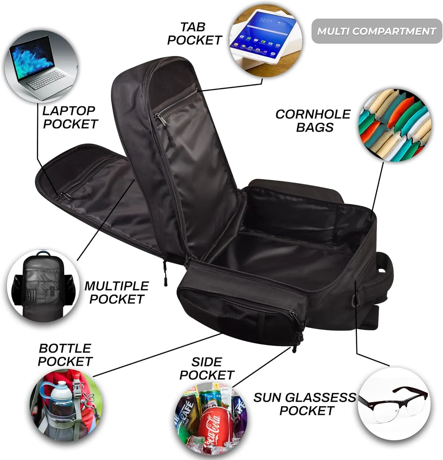 FIGHTSENSE Cornhole backpack for bags, Holds Up to 24 bags, Cornhole Carrying Case for Bags with Multiple Pockets
