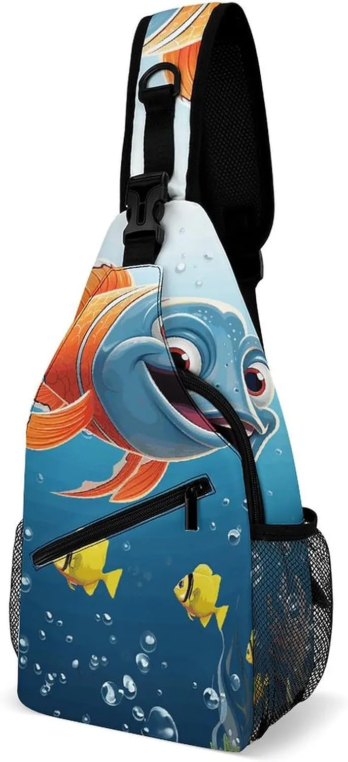 Fish Under The Sea Sling Bag for Men Women Travel Crossbody Bags Large Hiking Sling Backpack Chest Bag Man Purse