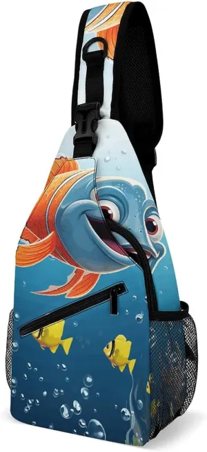 Fish Under The Sea Sling Bag for Men Women Travel Crossbody Bags Large Hiking Sling Backpack Chest Bag Man Purse