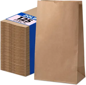 Fit Meal Prep 125 Pack 20 lb Large Brown Paper Bags, 16 x 8 x 5.5” Durable Kraft Paper Bags Bulk for Packing, Delivery, Take Out, Grocery, Retail Shopping, Premium Big Size Paper Sacks for Shopping