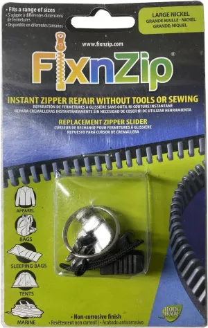 FixnZip (Large Nickel) - See Size Guide - Universal Zipper Repair Kit for Wetsuits, Luggage, Bags - Backpack Zipper Replacement Repair Kit - Instant Zipper Fix
