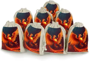 FJWKLRBV Orange Red Phoenix Small Burlap Bags 8 PCS Burlap Gift Bags with Drawstring Storage Bag Jewelry Pouch
