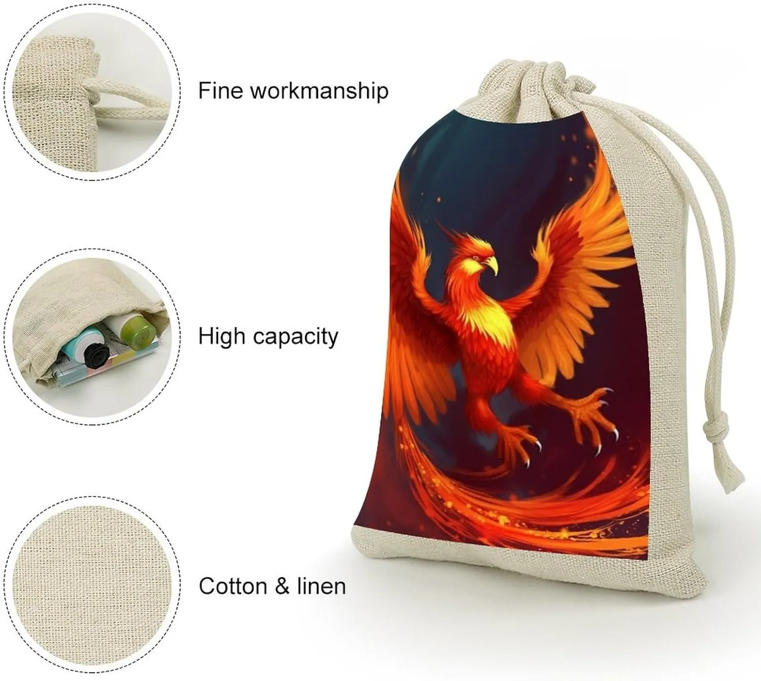 FJWKLRBV Orange Red Phoenix Small Burlap Bags 8 PCS Burlap Gift Bags with Drawstring Storage Bag Jewelry Pouch