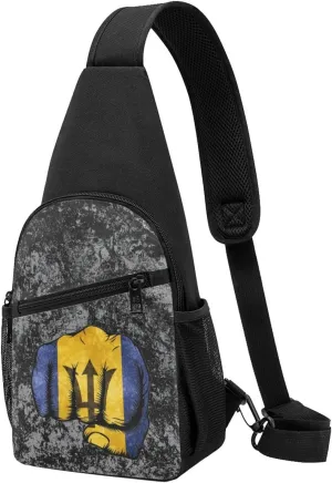 Flag of Barbados Fist Power Sling Bag Crossbody Backpack Shoulder Casual Daypack Bags for Men Women