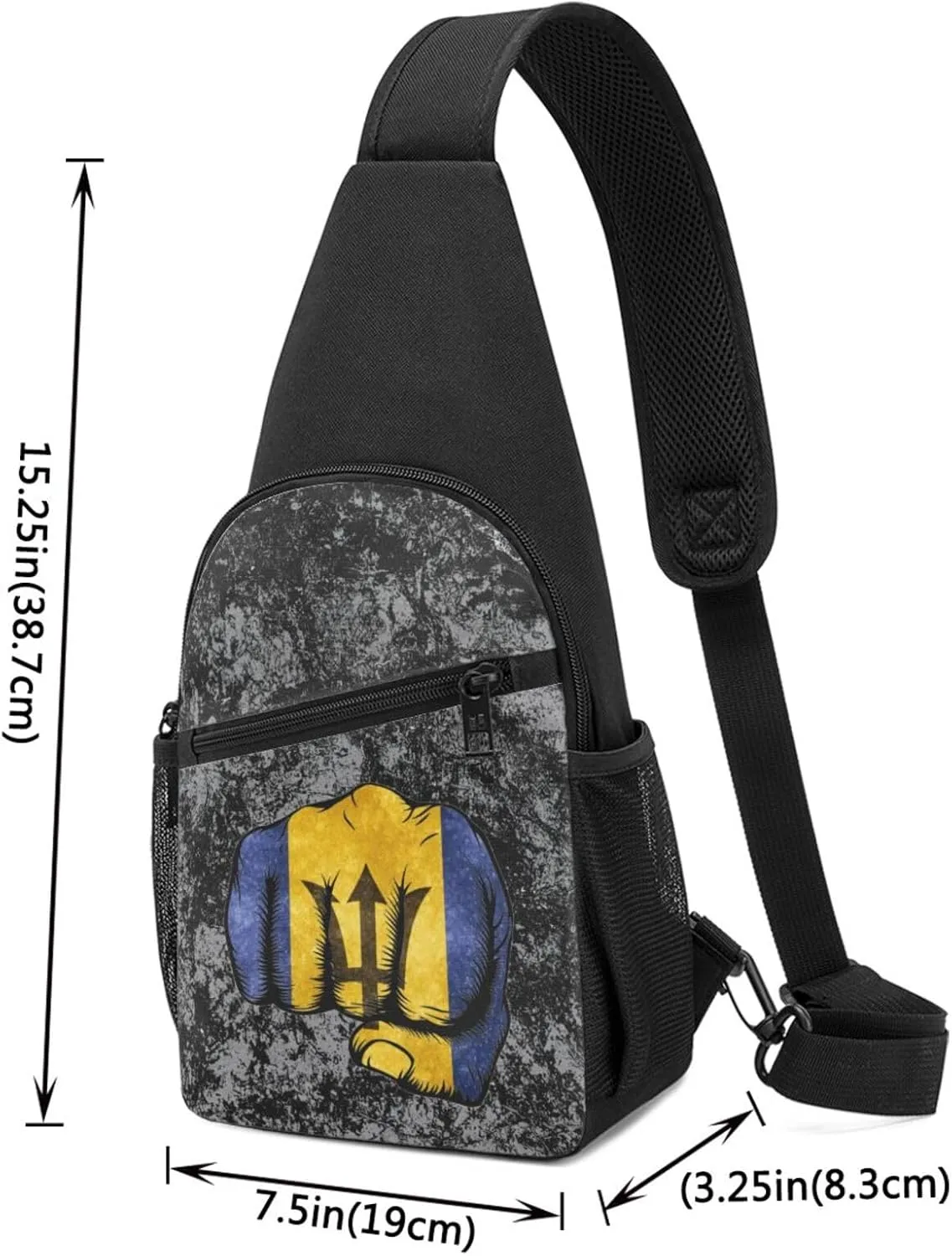 Flag of Barbados Fist Power Sling Bag Crossbody Backpack Shoulder Casual Daypack Bags for Men Women