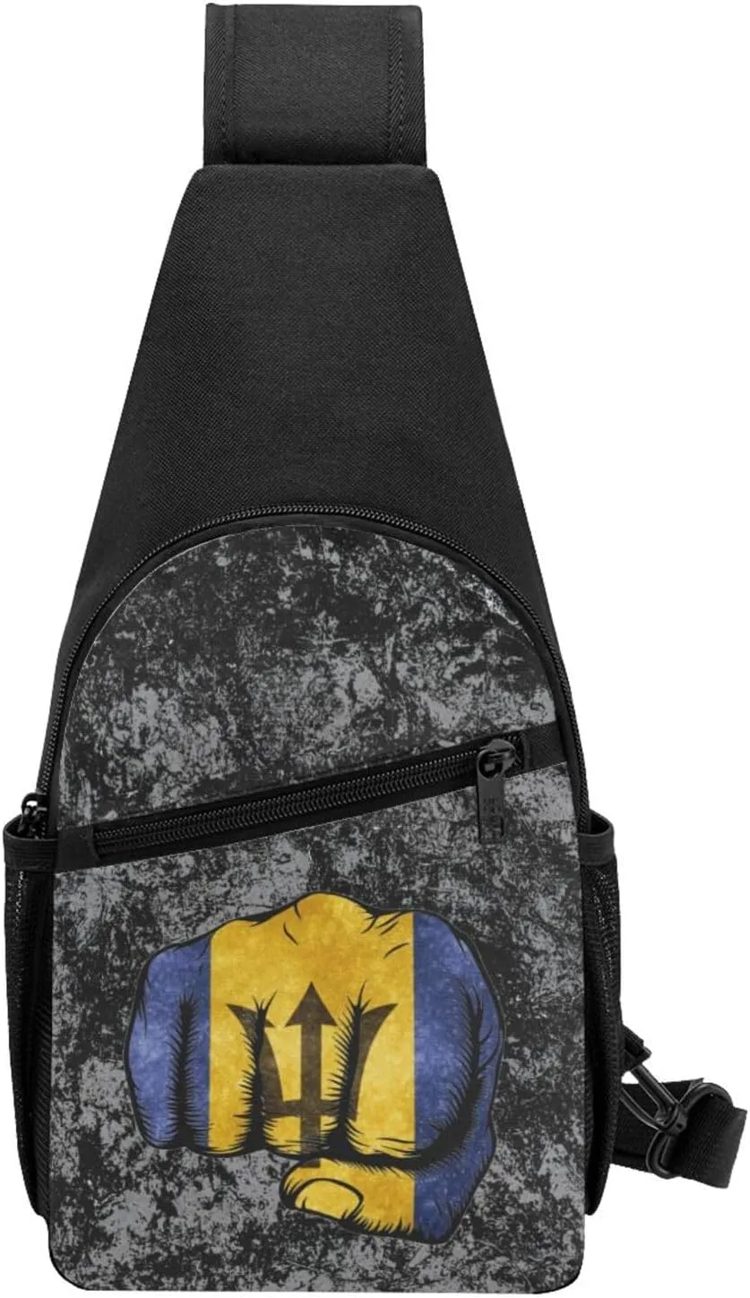 Flag of Barbados Fist Power Sling Bag Crossbody Backpack Shoulder Casual Daypack Bags for Men Women