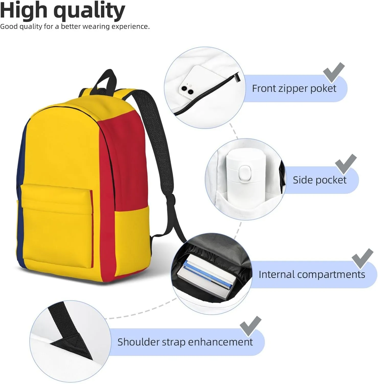 Flag Of Chad Print Canvas Laptop Backpack Outdoor Casual Travel Bag Daypack Book Bag For Men Women