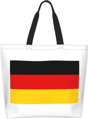 Flag of Germany Canvas Tote Bags for Women, Ladies Shoulder Handbags Large Purse Lightweight Foldable Reusable Shopping Bag with Pockets for Work, Travel, 15.7x19.7in