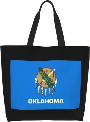 Flag of Oklahoma Canvas Tote Bags for Women, Ladies Shoulder Handbags Large Purse Lightweight Foldable Reusable Shopping Bag with Pockets for Work, Travel, 15.7x19.7in