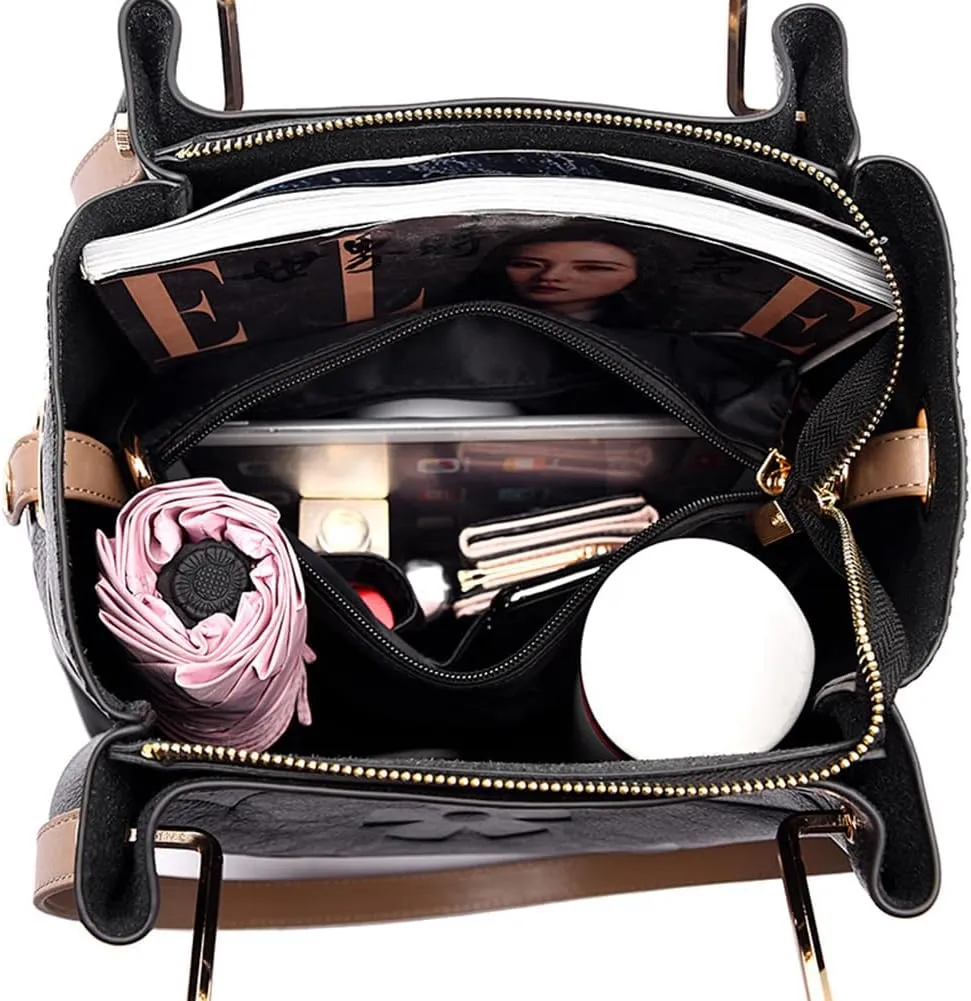 Floral Embossed Tote Bag,Bucket Purse Top Handle Crossbody Clutch Large Vegan Leather Hobo Trendy Designer Handbag for Women