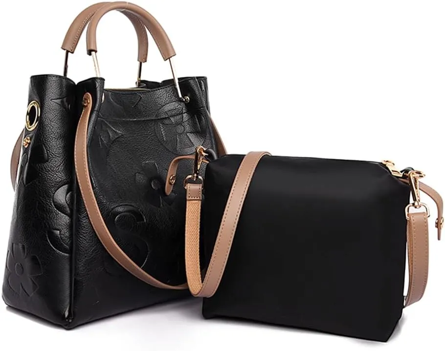 Floral Embossed Tote Bag,Bucket Purse Top Handle Crossbody Clutch Large Vegan Leather Hobo Trendy Designer Handbag for Women