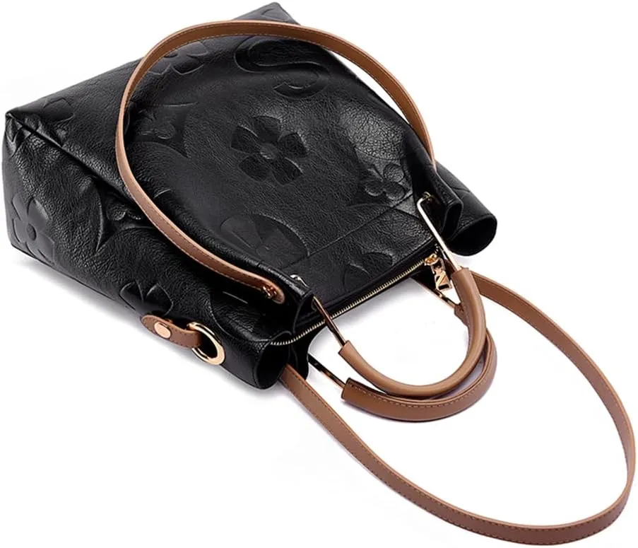 Floral Embossed Tote Bag,Bucket Purse Top Handle Crossbody Clutch Large Vegan Leather Hobo Trendy Designer Handbag for Women