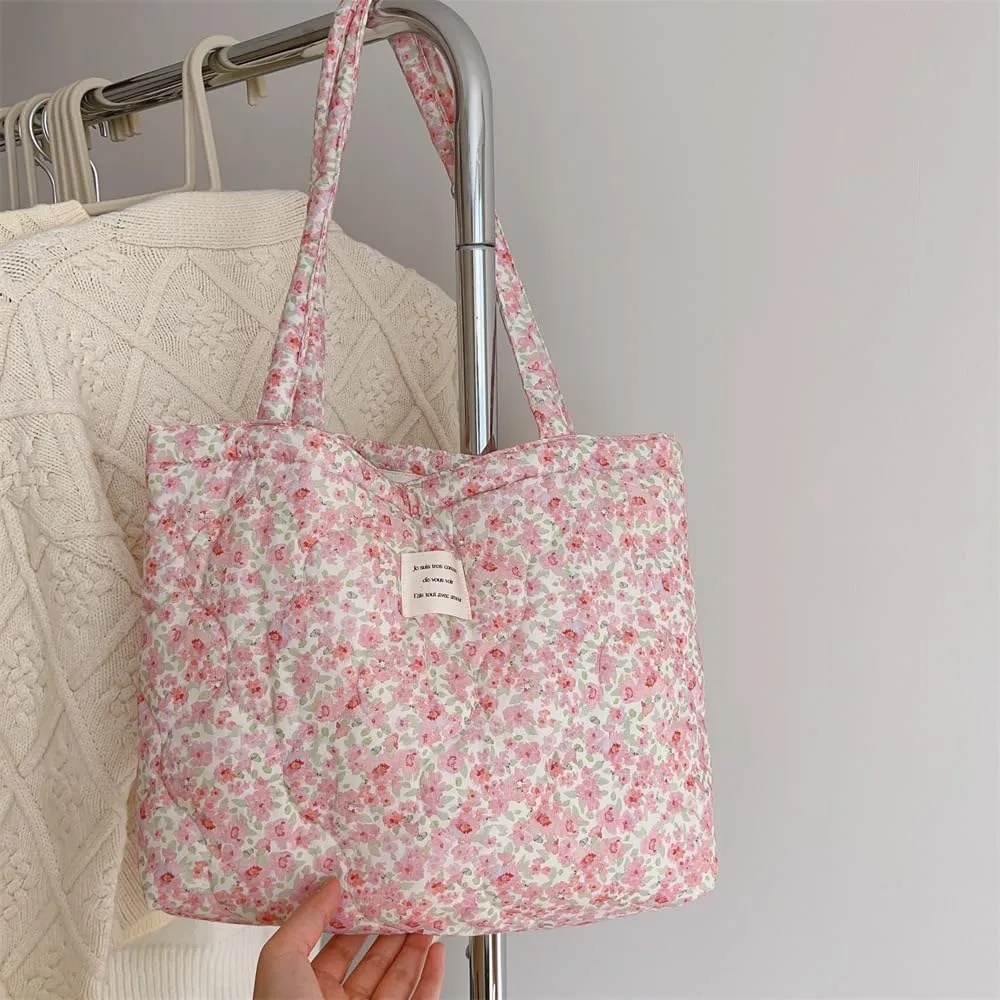 Floral Quilted 2-in-1 Bag Set for Wome Cotton Large Capacity Thickened Handbag Shoulder Tote Mini Organizer Pouch A040