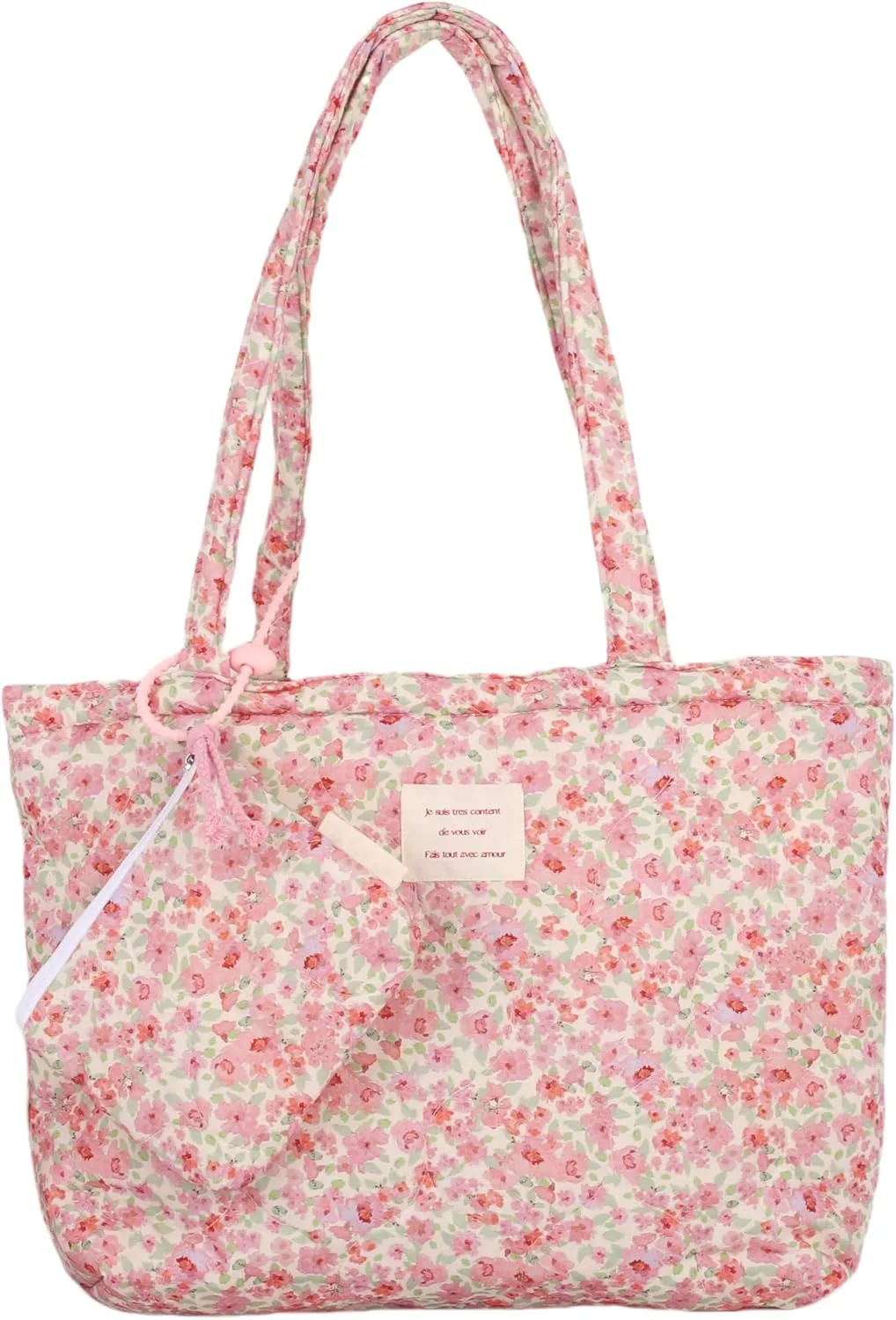 Floral Quilted 2-in-1 Bag Set for Wome Cotton Large Capacity Thickened Handbag Shoulder Tote Mini Organizer Pouch A040