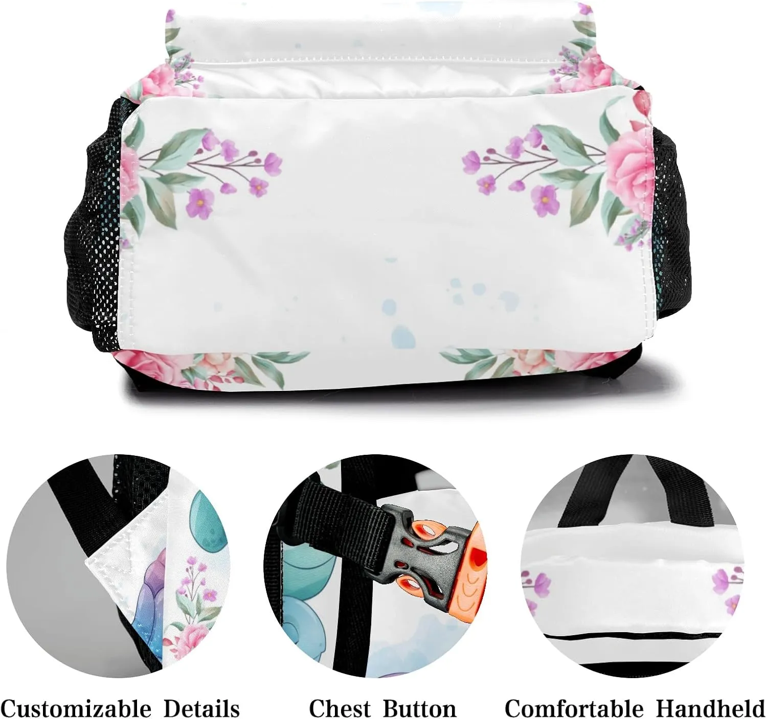 Floral Sea Turtle Personalized Kids School Backpack for Boys Girls Custom Primary Daypack Bags Travel Bookbag