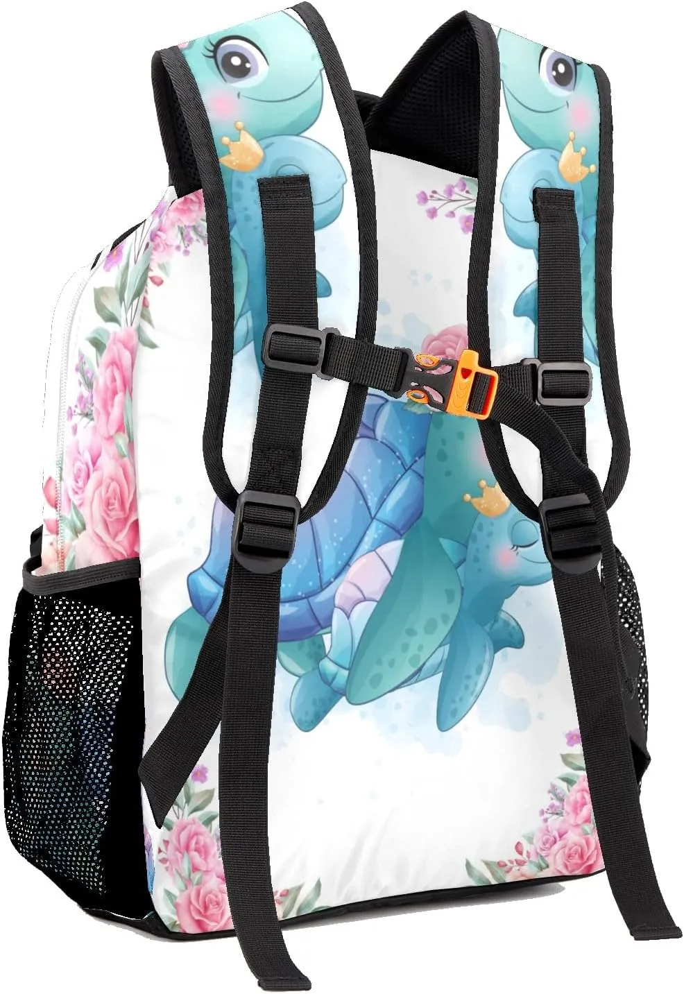 Floral Sea Turtle Personalized Kids School Backpack for Boys Girls Custom Primary Daypack Bags Travel Bookbag