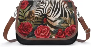 Floral Zebra Crossbody Bags PU Leather Purses Shoulder Handbag with Adjustable Shoulder Strap