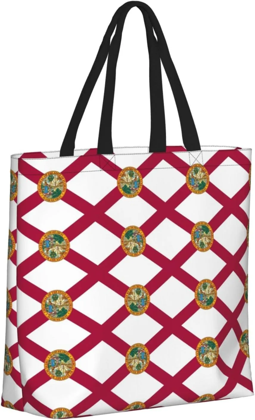 Florida State Flag Tote Bags For Women Polyester Tote Purse With Pockets Top Handle Satchel Bags For Work
