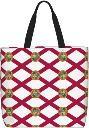 Florida State Flag Tote Bags For Women Polyester Tote Purse With Pockets Top Handle Satchel Bags For Work