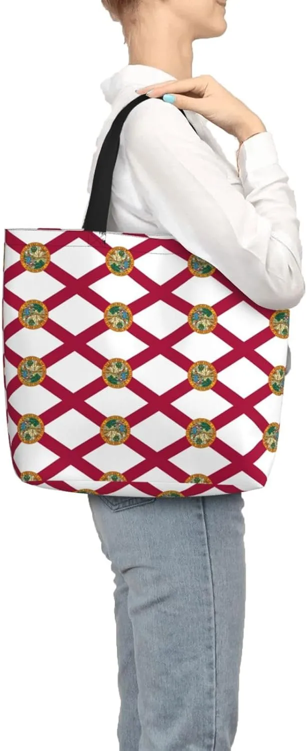 Florida State Flag Tote Bags For Women Polyester Tote Purse With Pockets Top Handle Satchel Bags For Work