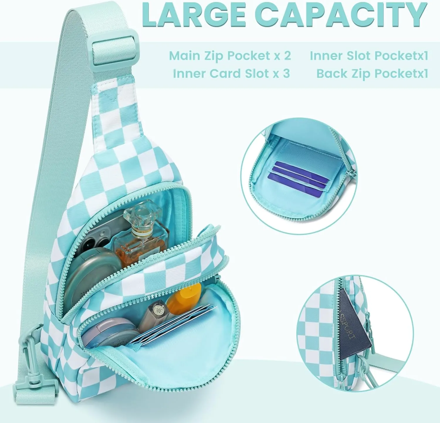 FODOKO Sling Crossbody Bag Main Compartment, Zippered Front Pockets, Adjustable Shoulder Strap, WaterResistant Lightweight