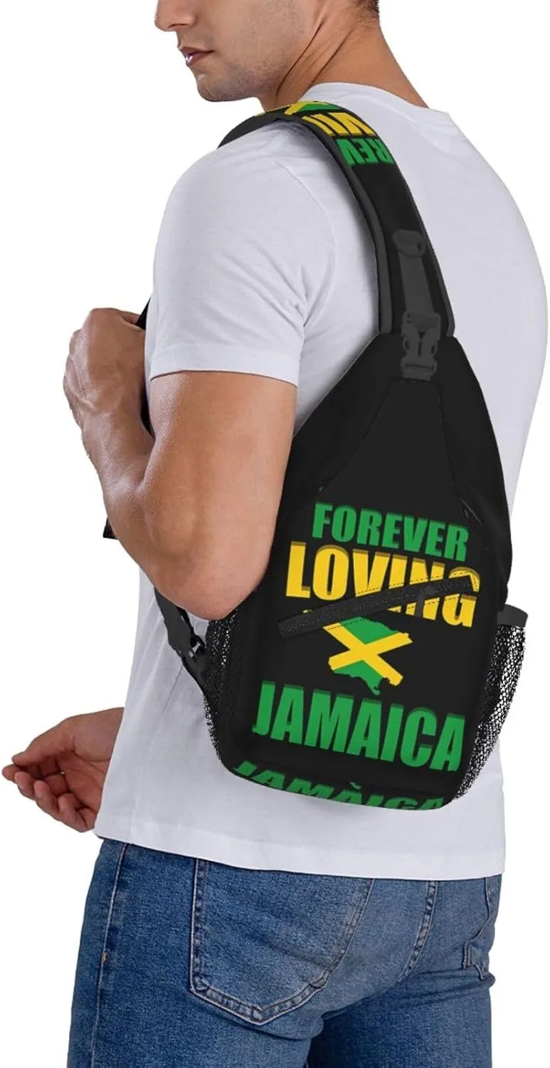 Forever Loving Jamaica Jamaican Flag Cross Chest Bag Crossbody Bags Sling Backpack Gym Shoulder Bags Sports Fanny Pack Adjustable Travel Daypack Diagonally Casual Rucksack