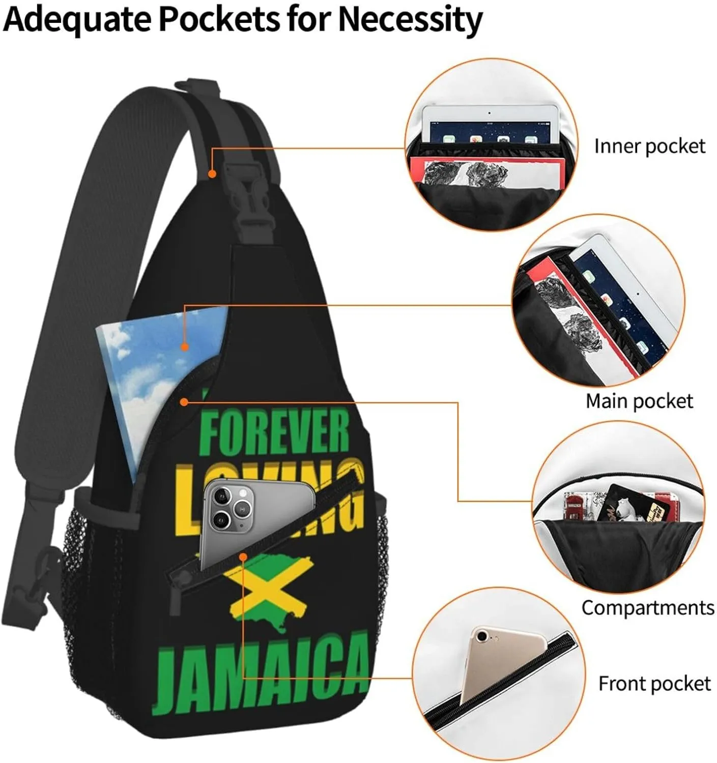 Forever Loving Jamaica Jamaican Flag Cross Chest Bag Crossbody Bags Sling Backpack Gym Shoulder Bags Sports Fanny Pack Adjustable Travel Daypack Diagonally Casual Rucksack