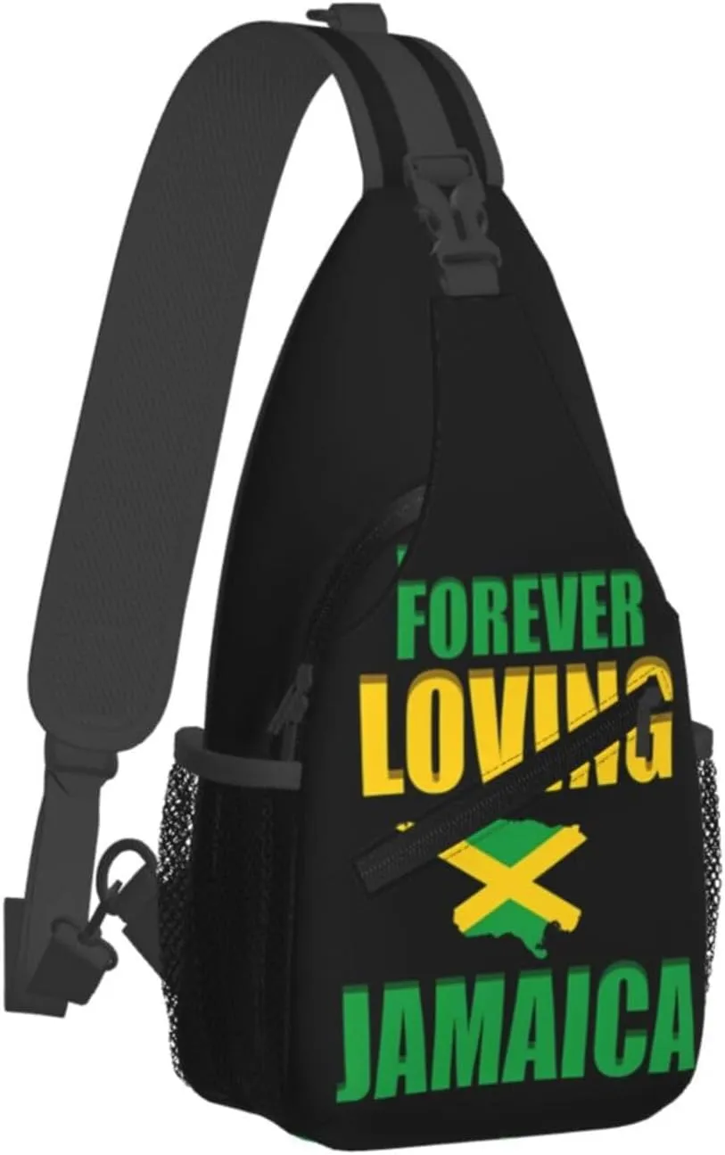 Forever Loving Jamaica Jamaican Flag Cross Chest Bag Crossbody Bags Sling Backpack Gym Shoulder Bags Sports Fanny Pack Adjustable Travel Daypack Diagonally Casual Rucksack