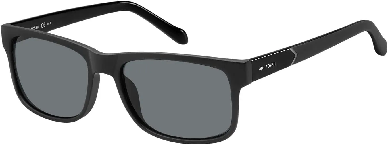 Fossil Men's FOS3061s Rectangular Sunglasses, Matte Black/Gray, 57 mm