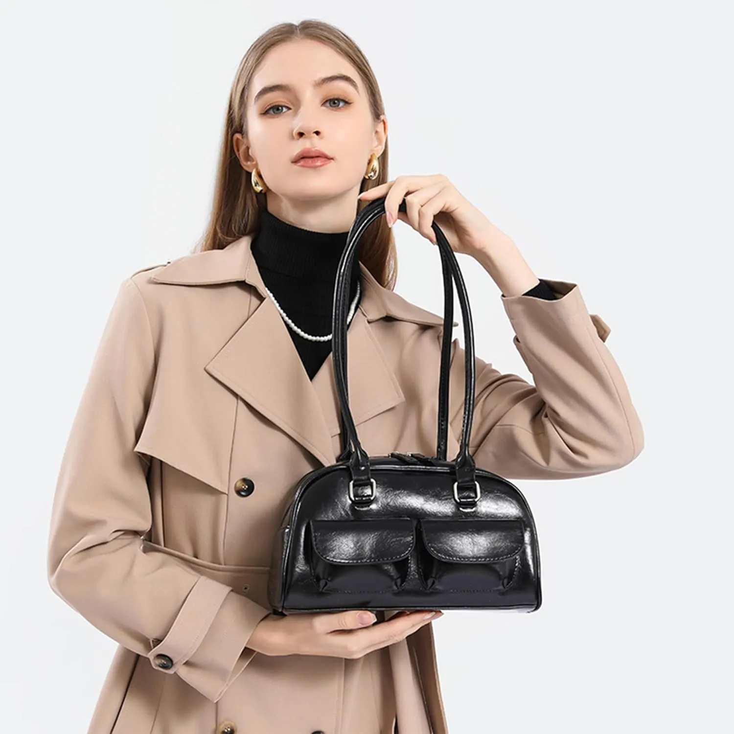 Fozehlad Y2K Hobo Bags for Women Retro Tote Handbag Top Handle PU Leather Shoulder Bag for Trendy