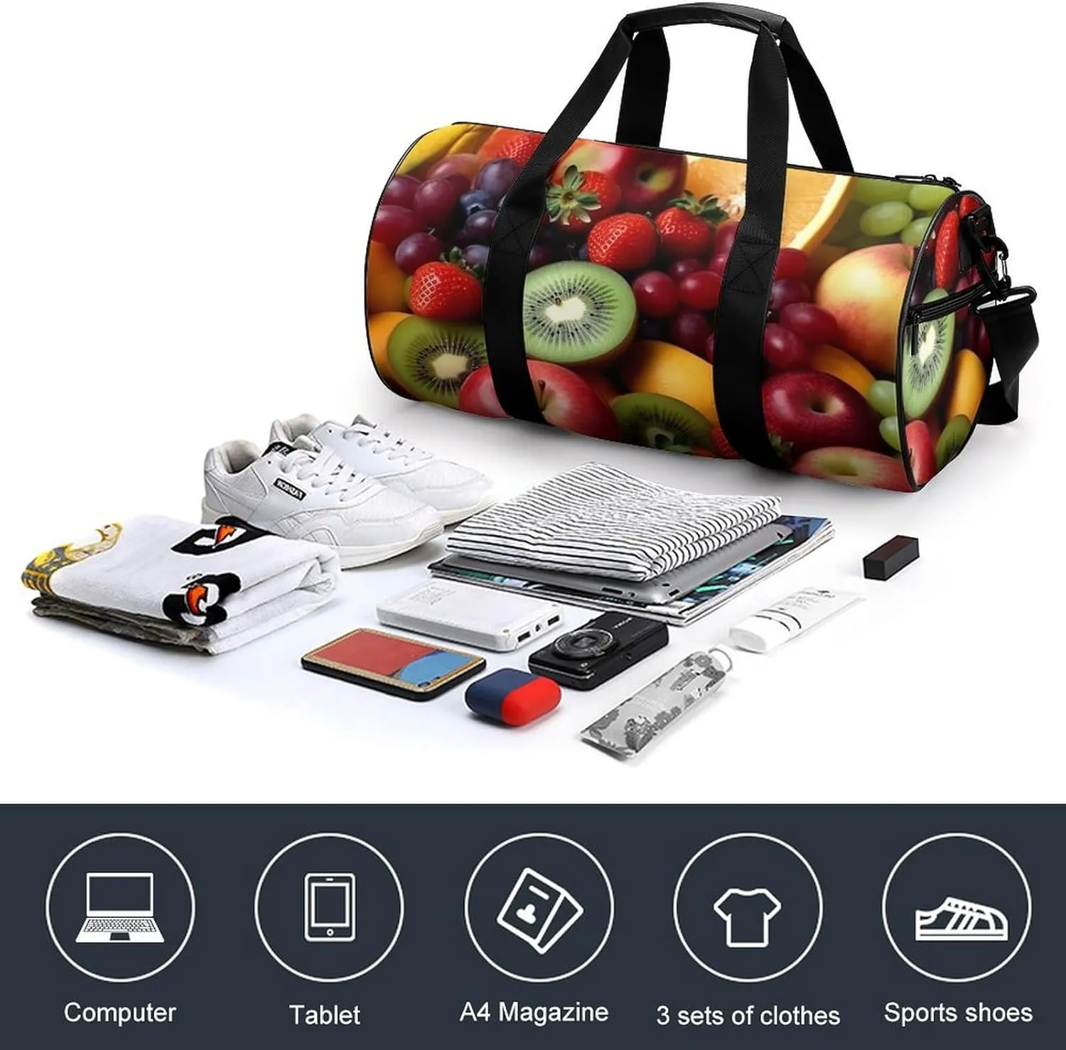 Fresh Fruits And Vegetables Gym Bag Small Travel Duffle Bag with Compartment Carry On Weekender Bag for Women Men
