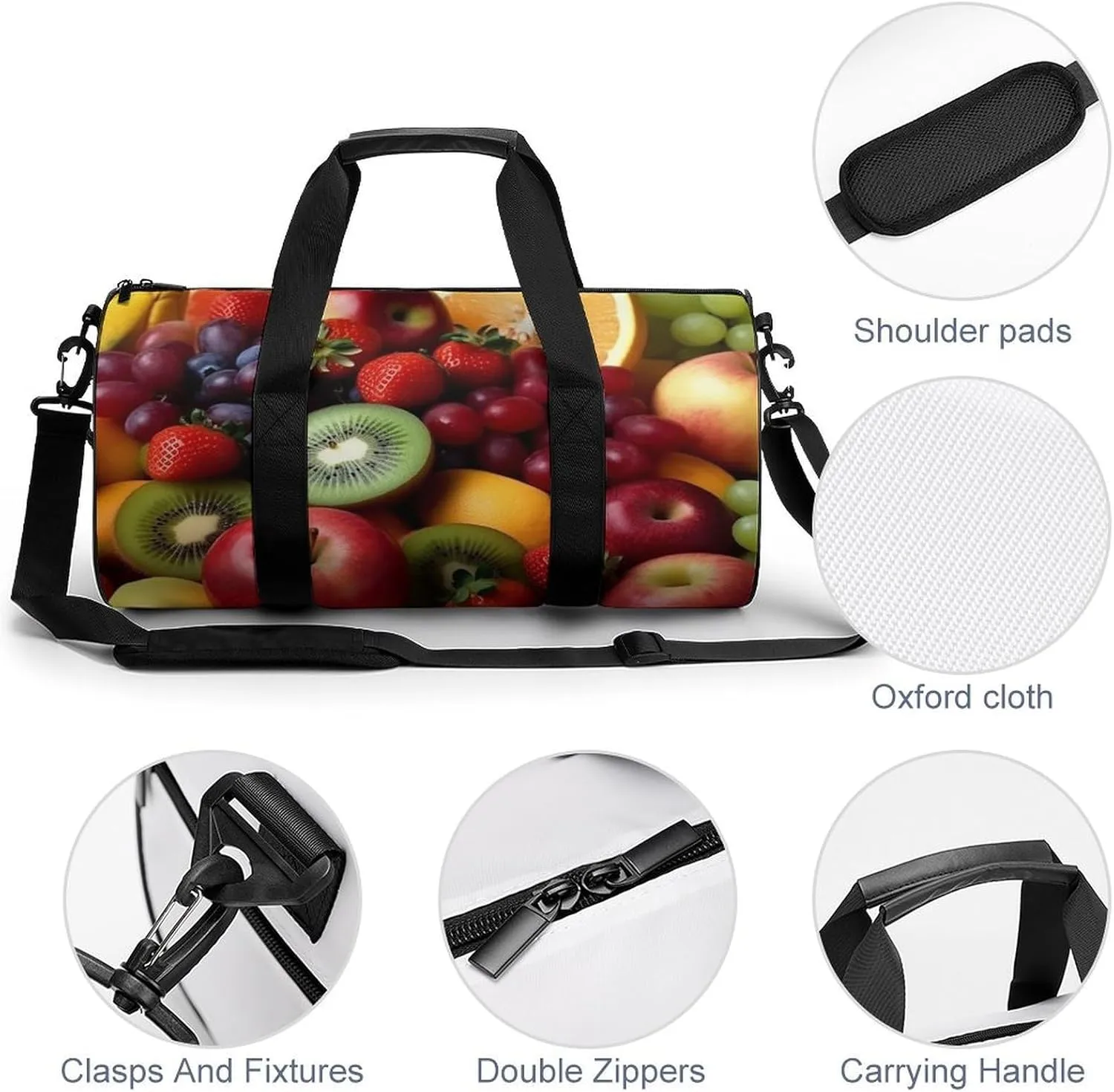 Fresh Fruits And Vegetables Gym Bag Small Travel Duffle Bag with Compartment Carry On Weekender Bag for Women Men