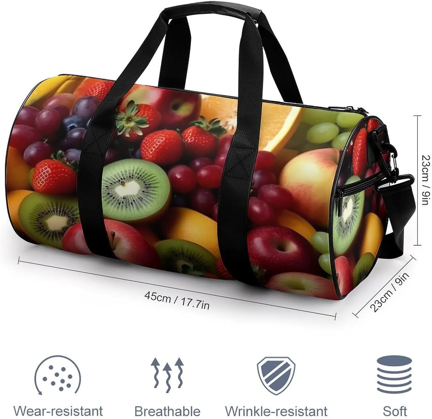Fresh Fruits And Vegetables Gym Bag Small Travel Duffle Bag with Compartment Carry On Weekender Bag for Women Men