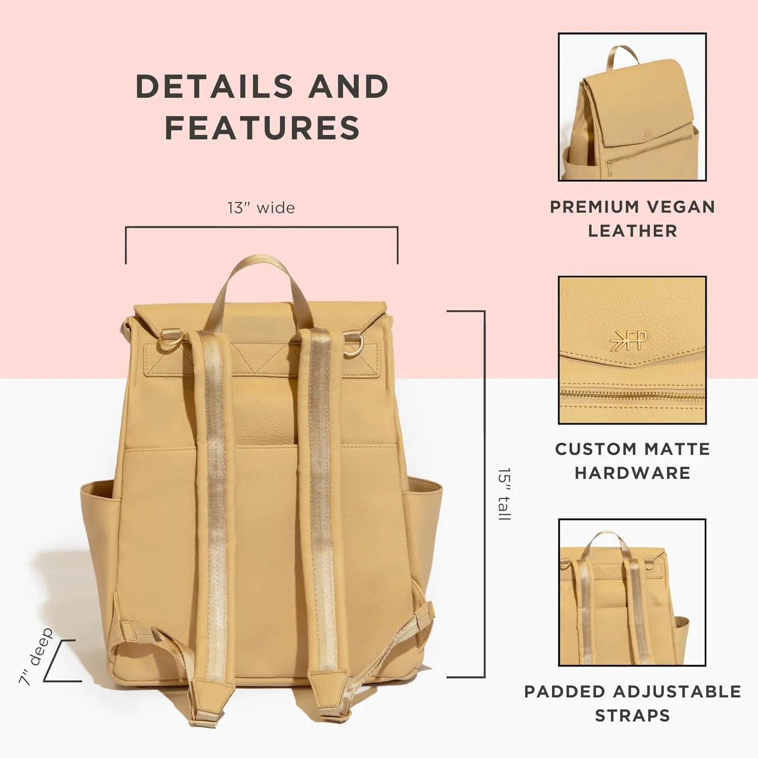 Freshly Picked Classic II Diaper Bag Backpack, Wipeable Vegan Leather With Changing Pad, Convertible (Prosecco V2)