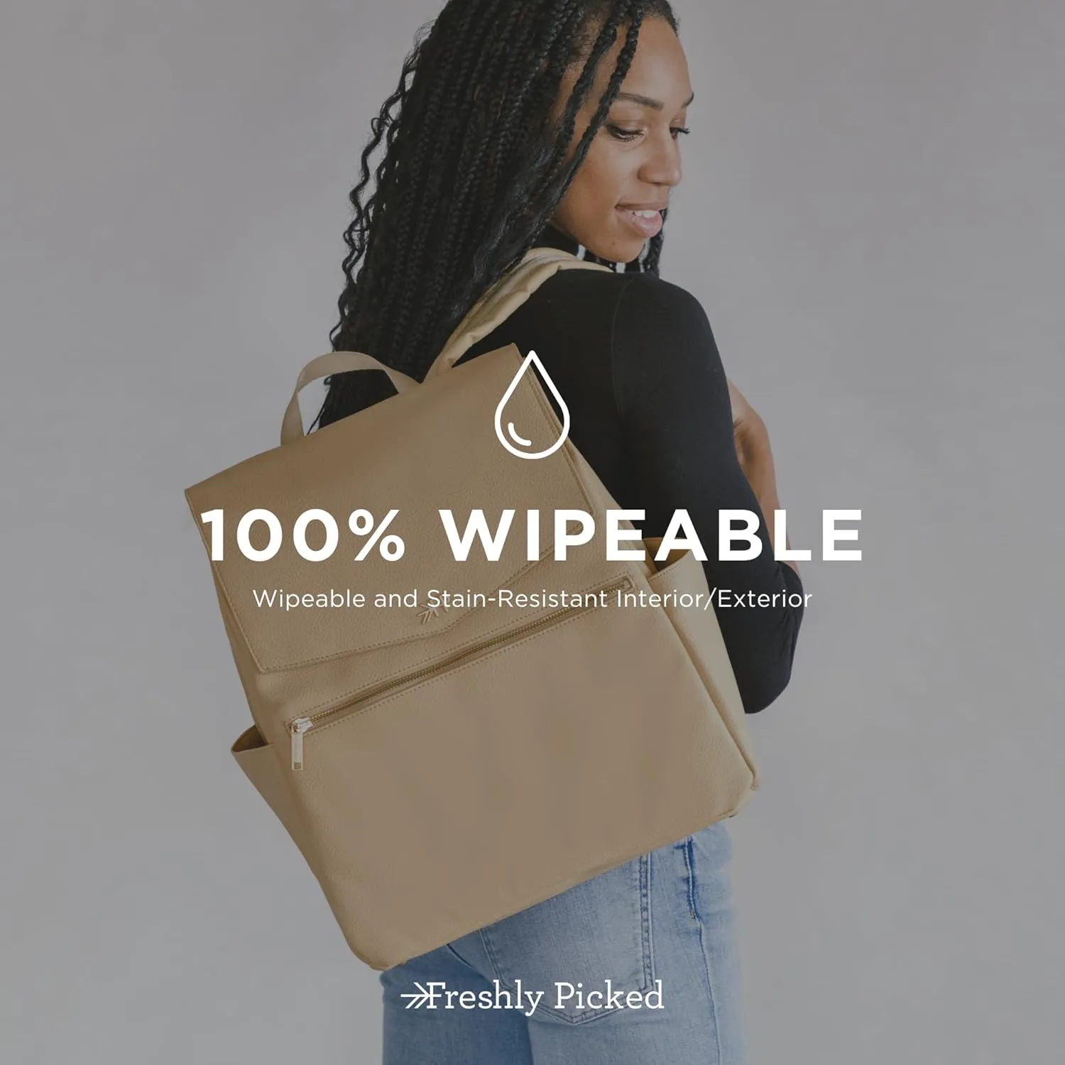 Freshly Picked Classic II Diaper Bag Backpack, Wipeable Vegan Leather With Changing Pad, Convertible (Prosecco V2)